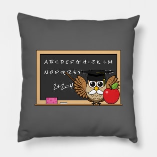 Cute Teacher Owl with Apple Cartoon Pillow