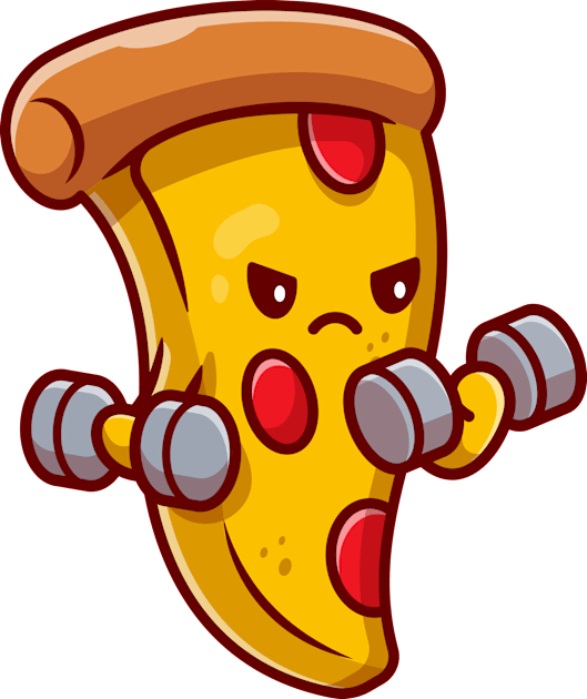 Cute Pizza Lifting Dumbbell Cartoon Kids T-Shirt by Catalyst Labs