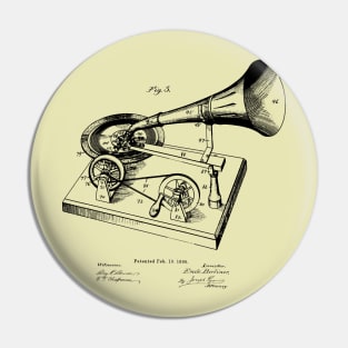 Vintage Patent Print Gramophone 1895 Pin