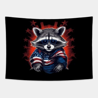 cool raccoon proudly American flaG Tapestry