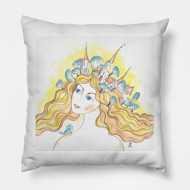 Blonde Watercolor Painting Pillow by SvitlanaProuty