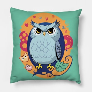 Mr. Owl Blue Pillow