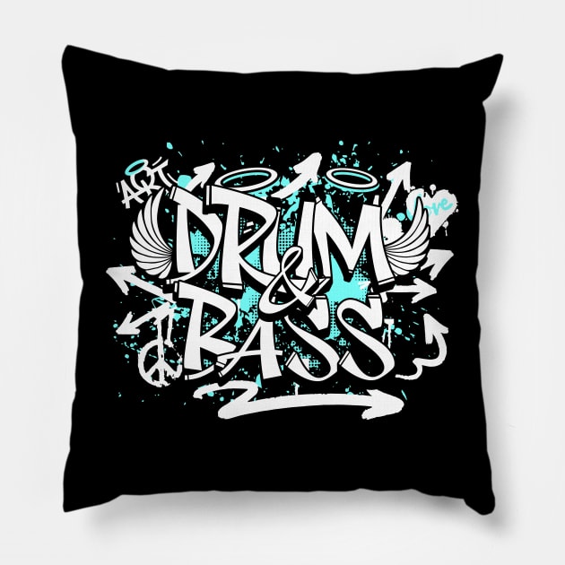 DRUM AND BASS  - Grafitti Steez (Blue/White) Pillow by DISCOTHREADZ 