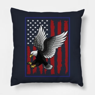 Patriotic USA Flag Painted Stripes Eagle Landing Wing Spread Pillow