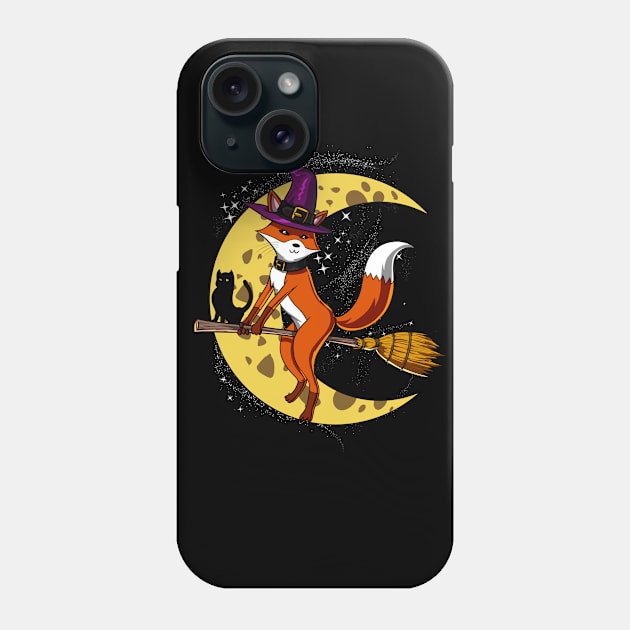 Fox Witch Riding A Broom Halloween Phone Case by underheaven