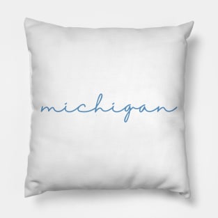 michigan blue cursive script Pillow