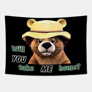 cute bear wearing a yellow hat Tapestry