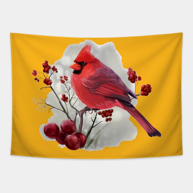 Bird Cardinal sitting on a branch Tapestry by stark.shop