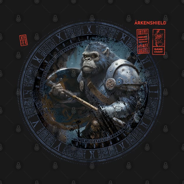 Boardgame Shirt, Arkenshield, "Angry Monkey Axeman", Game Champ by Adam Brooq