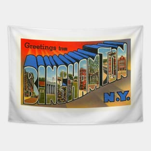 Greetings from Binghamton New York - Vintage Large Letter Postcard Tapestry