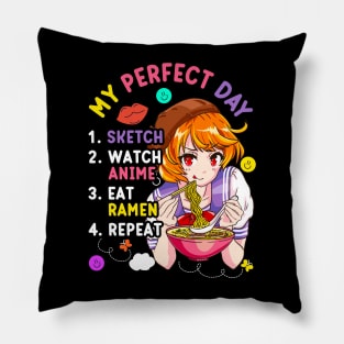 My Perfect Day Sketch Watch Eat Ramen Anime Pillow