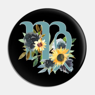 Virgo Horoscope Zodiac Blue Sunflower Design Pin