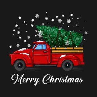 Merry Christmas Retro Vintage Red Truck T-Shirt