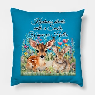 Deer and Bunny in flowers. Pillow