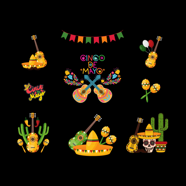 Cinco De Mayo Mexican Fest Celebrations with Guitar and Hola Bitchachos Set Logo Designs Value Pack by IlanaArt