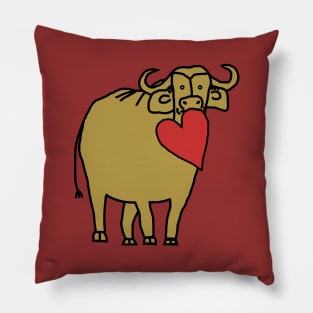 Gold Ox With Red Heart Valentine on Valentines Day Pillow