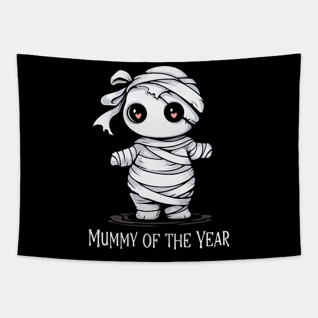 Halloween T-Shirt, Mummy of the Year Shirt, Mom's Spooky Tee, Fun Mummy Design, Women's Top, Family Halloween Apparel Tapestry by Indigo Lake