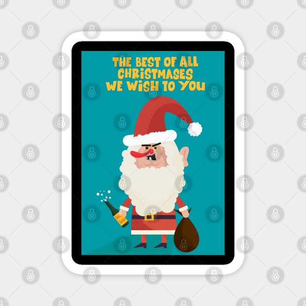 Drunk Santa Claus - funny Xmas illustrations Magnet by Boogosh