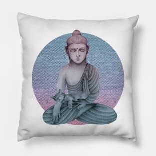 Buddha with cat 2 Pillow