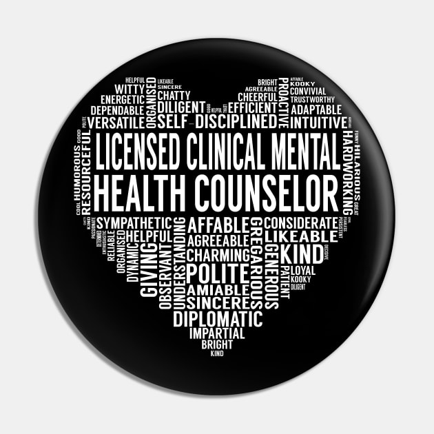 Licensed Clinical Mental Health Counselor Heart Pin by LotusTee