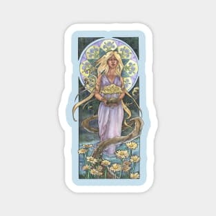 Lady of April with Bonsai and Daisies Mucha Inspired Birthstone Series Magnet