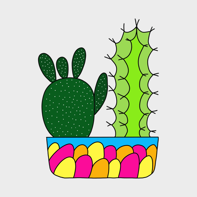 Cute Cactus Design #91: 2 Cacti Types In A Colorful Pot by DreamCactus