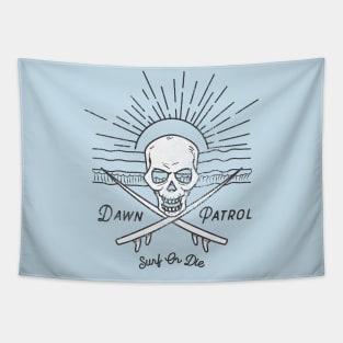 Dawn Patrol - Surf Or Die White Skull Insignia Tapestry