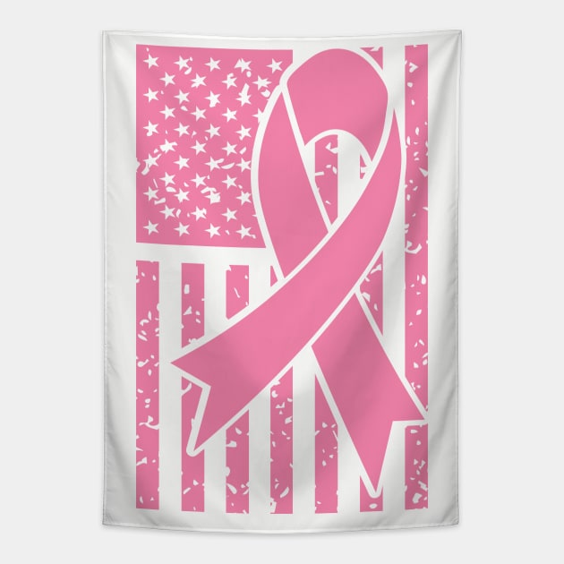 Breast Cancer Ribbon with American Flag Tapestry by MonarchGraphics