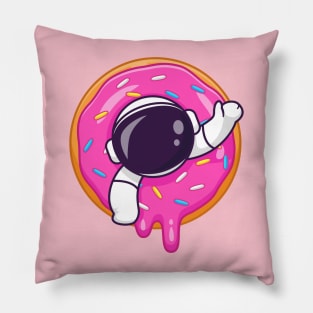 Cute Astronaut In Doughnut Cartoon Pillow