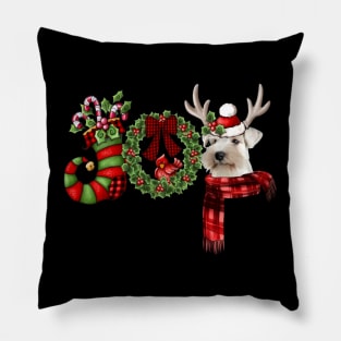 Christmas Joy Dwarf Stocking Reindeer Miniature Schnauzer Pillow