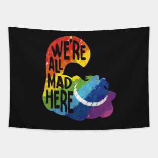 Alice we mad here rainbow black Tapestry