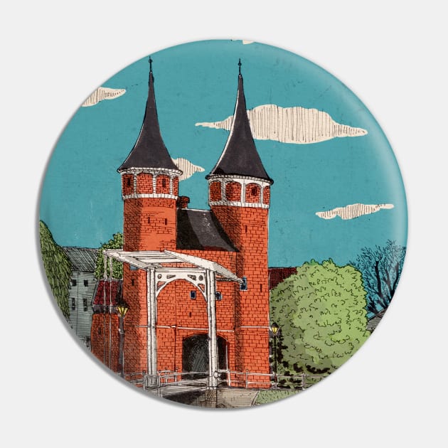 Oosterpoort Delft Netherlands - Eastern Gate Delft City Travel Art Pin by Wall-Art-Sketch