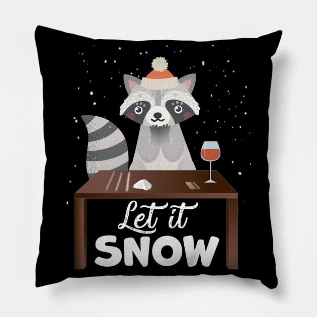 Let It Snow Raccoon Cocaine Xmas Gift Pillow by magazin