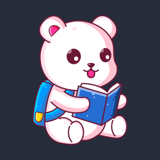 Cute school polar bear reading book T-Shirt