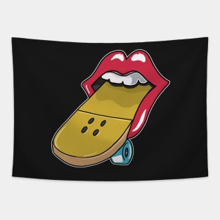 Glossy red lips skateboard tongue Skateboarding Tapestry