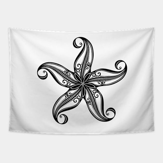 Black and White Print of Exotic Star Fish Tapestry by lissantee