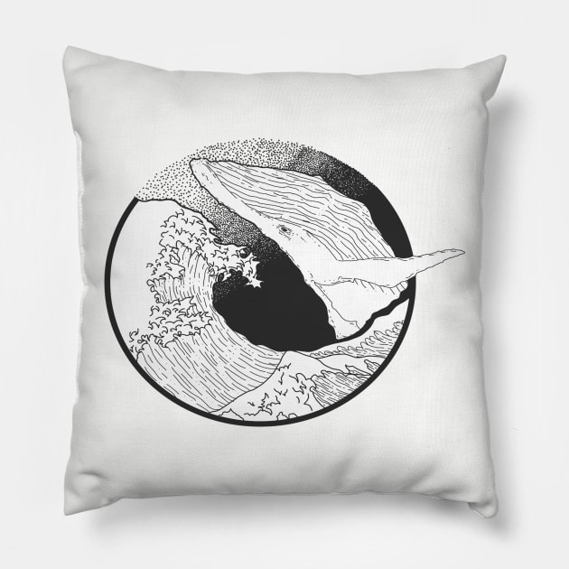 Black & White Hokusai Whale Pillow by JordanFoo