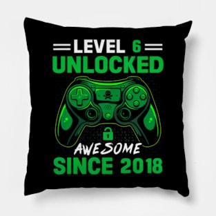 Level 6 Unlocked Awesome Since 2018 6Th Birthday Gaming Pillow