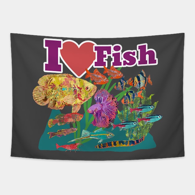 I Heart Tropical Fish Tapestry by Gina's Pet Store