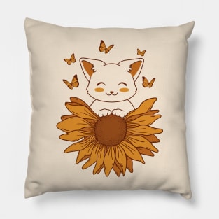 Kitten, Sunflower and Butterflies Pillow