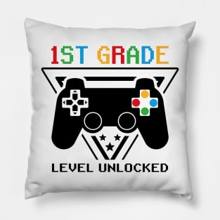 1st Grade Level Unlocked First Day of School Video Gamer Pillow