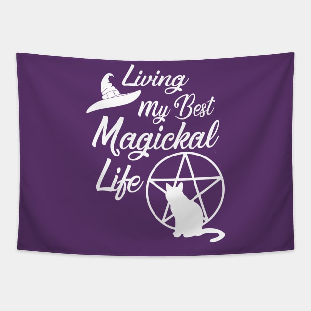 Living My Best Magickal Life Cheeky Witch Cat and Pentacle Tapestry by Cheeky Witch
