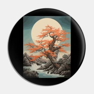 Vintage Mount Fuji Cherry Blossoms Geisha Japanese Garden Pin