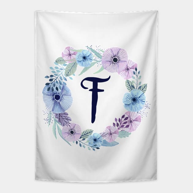 Floral Monogram F Icy Winter Blossoms Tapestry by floralmonogram