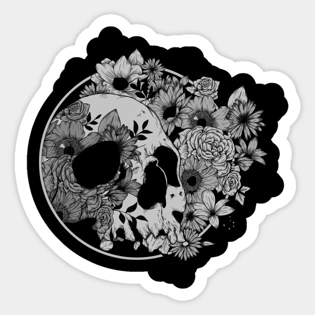 Dark Skulls And Flowers Skull Flowers Sticker Teepublic