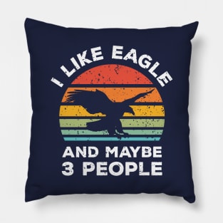 I Like Eagle and Maybe 3 People, Retro Vintage Sunset with Style Old Grainy Grunge Texture Pillow