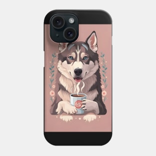 Siberian husky with hot coffee Phone Case