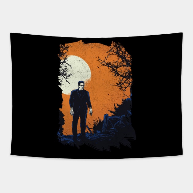 Frankenstein Vintage Halloween Design Tapestry by UNDERGROUNDROOTS