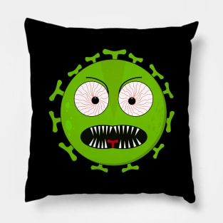 Angry green virus with fierce eyes Pillow