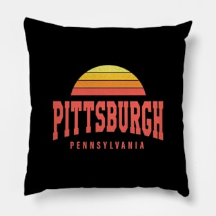 Pittsburgh, Pennsylvania - PA Retro Sunrise/Sunset Pillow